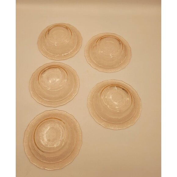 5 Federal Glass NORMANDIE Bouquet and Lattice Pink Small Berry Bowl 5” - Picture 5 of 11